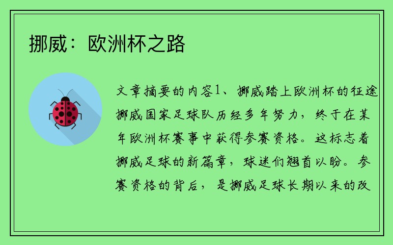 挪威：欧洲杯之路